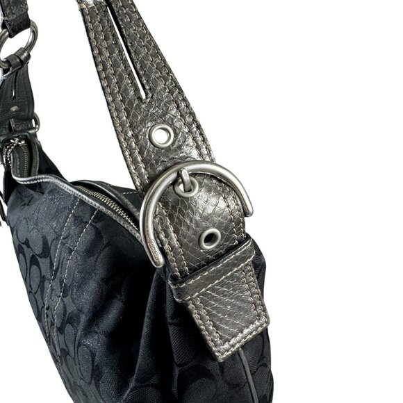 Coach Signature Logo Lurex Hobo Bag 8K37 Black Satchel Shoulder Python Handle - Picture 6 of 9